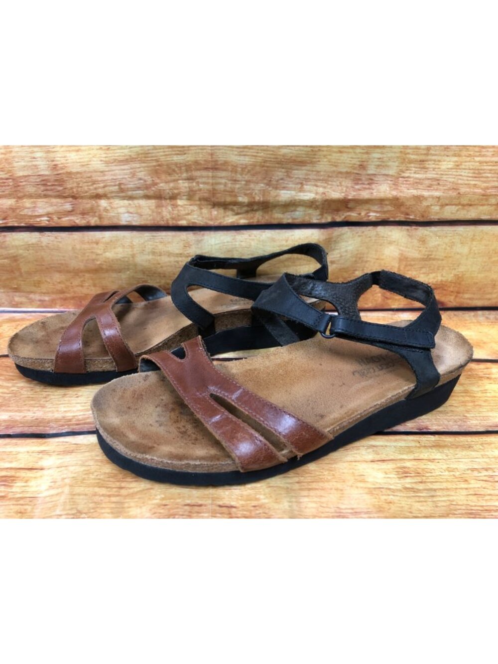 Naot Janis Womens 39 / 8 Brown Black Ankle Strap Sandals  (6d93)